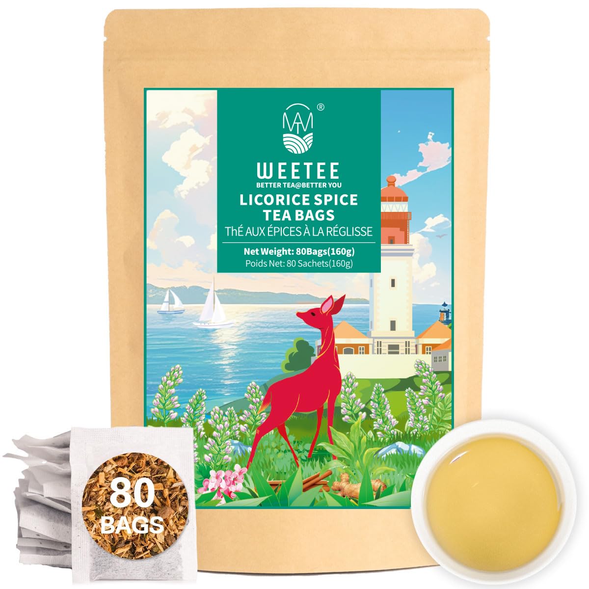 WT WEETEE Licorice Spice Herbal Tea Bags 80ct, Sweet &amp; Warming Citrus Blend | Caffeine-Free Infusion with Real Licorice Root, Spices &amp; Citrus Notes | Cozy Post-Meal Wellness Tea, Perfect Hot or Iced