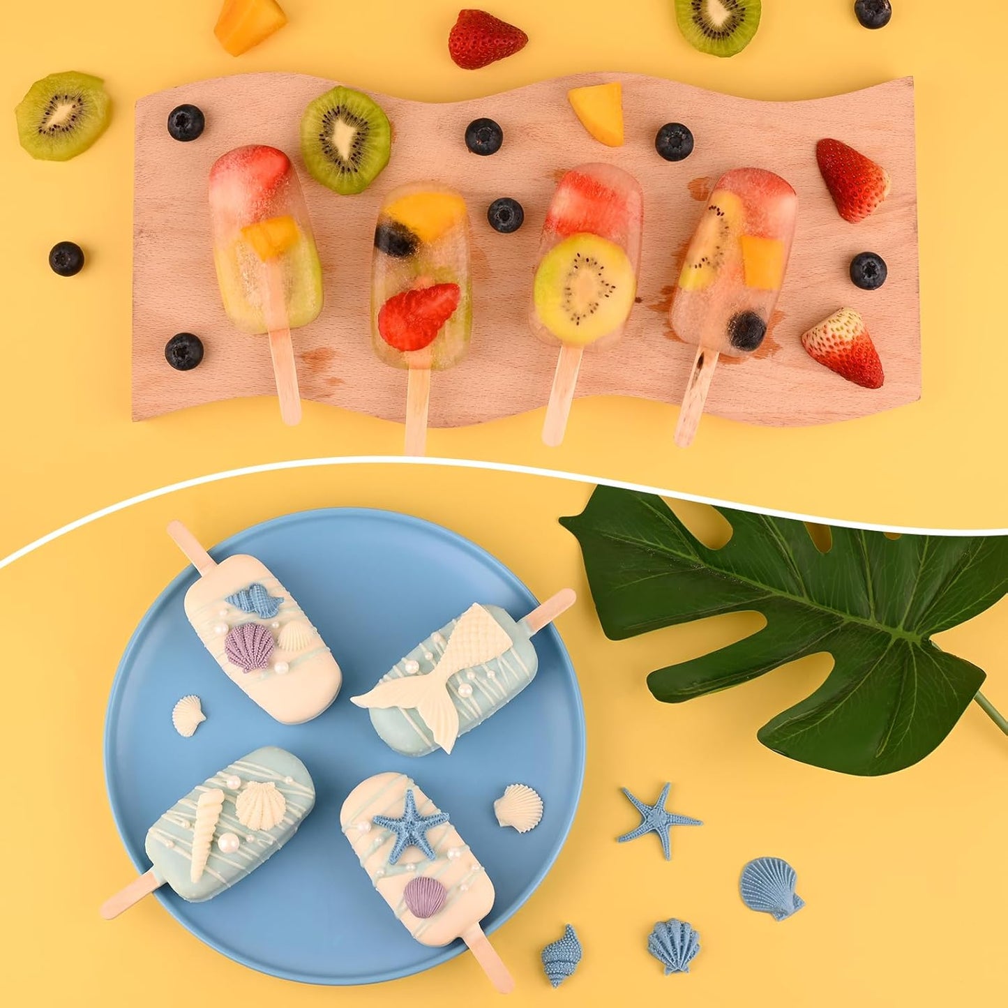 Large Oval 4 Cavities Silicone Popsicle Molds Set of 3, Green | Food Grade Silicone, Easy to Use, Include 150 Pcs Wooden Sticks, Homemade Ice Cream Molds for Ice Pop, Cakesicles, Cake Pop