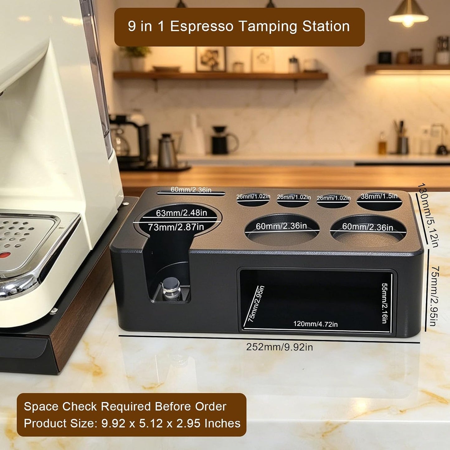 Espresso Tamping Station,Multifunctional Espresso Tamper Station,Adjustable Height Portafilter Holder,Espresso Tools Storage (Black, 51-58mm)