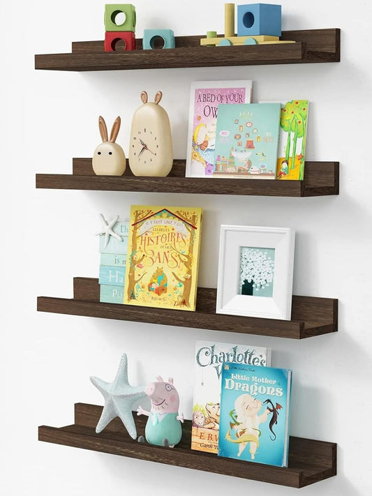 Forbena 24 Inch Rustic Picture Ledge Shelf Set of 4, Wooden Floating Shelves with Lip for Wall, Wide Farmhouse Hanging Photo