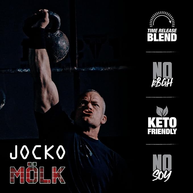 Jocko Mölk Whey Protein Powder - Keto, Probiotics, Grass Fed, Digestive Enzymes, Amino Acids, Low Sugar Monk Fruit Blend - Muscle Recovery & Growth (31 Servings (Pack of 1), Gingerbread Cookie)