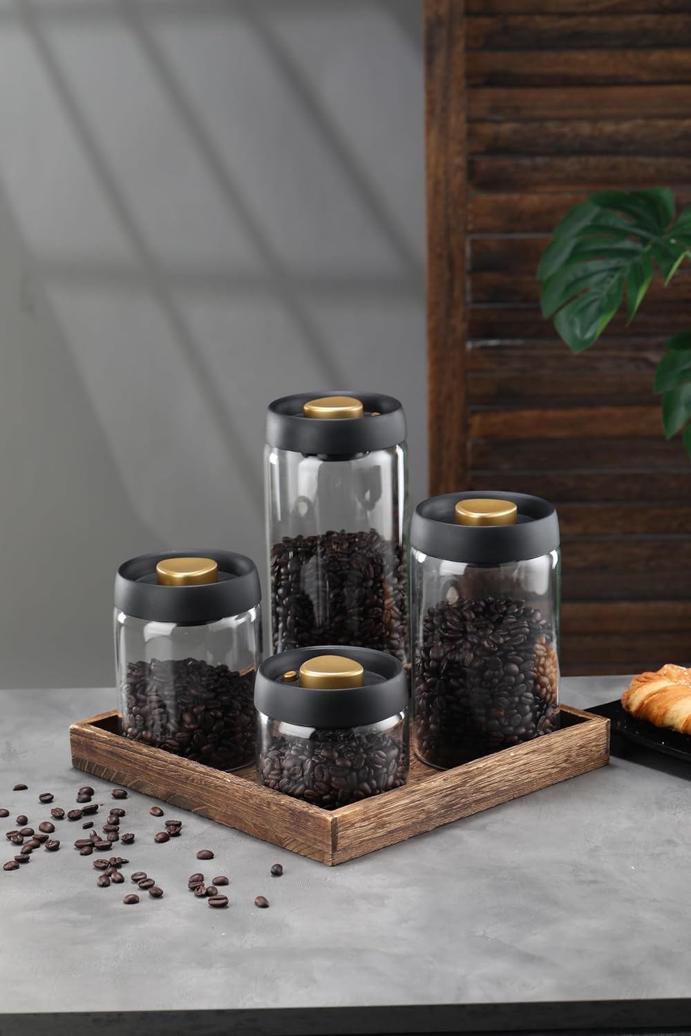 Loez Coffee Bean Storage Container Airtight, Lid Sealed with Press-Down Vacuum, Borosilicate Glass Coffee Canister, Food Storage