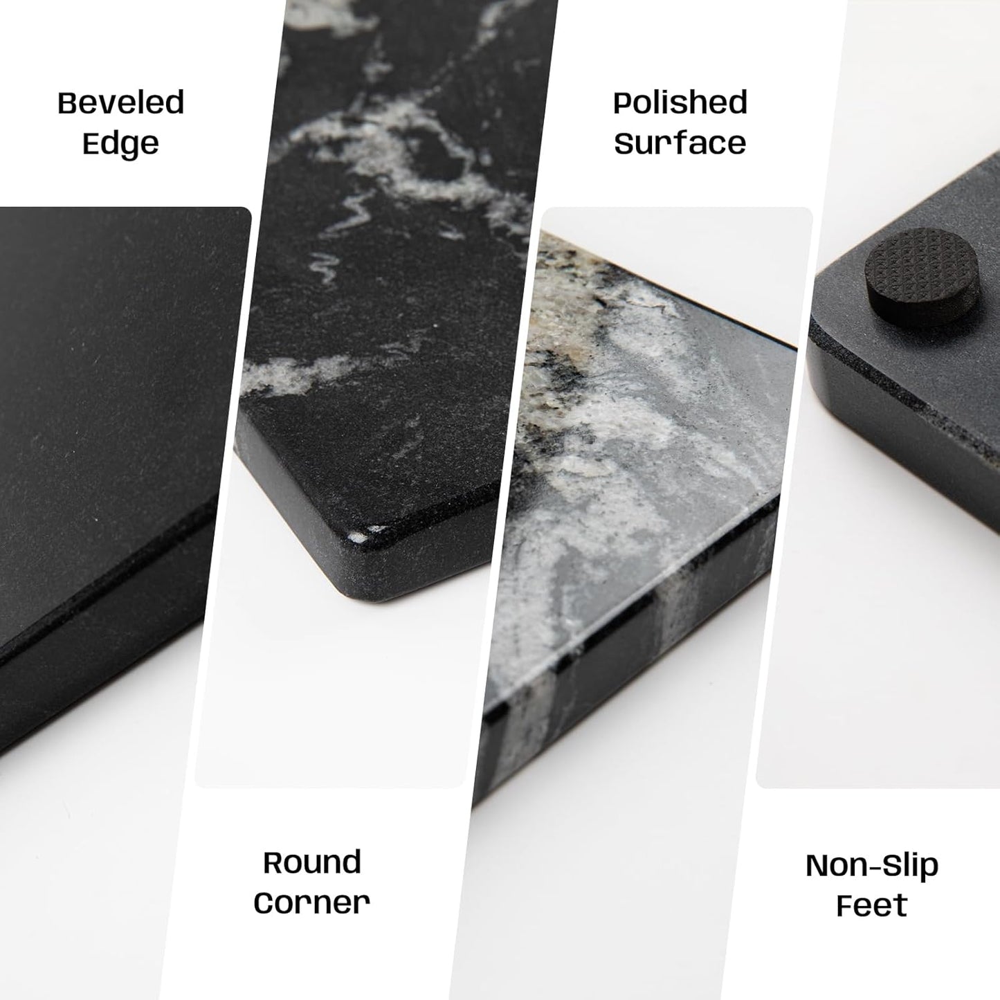 Black Marble Cutting Board, 12×16In Stone Cutting Boards for Kitchen | Marble Slab Pastry Board With Non-Slip Feet for Baking Cheese Charcuterie Dough - Wedding Gift, Easy Clean and Drain
