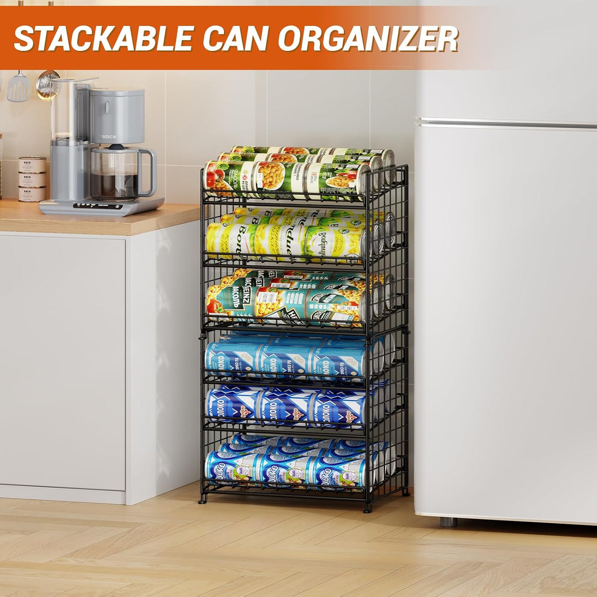 JKsmart 3-Tier Stackable Can Organizer, Storage Can Rack for Kitchen Pantry Cabinet, Holds Up to 72 Cans, Multifunctional Can Dispenser for Snacks Soda
