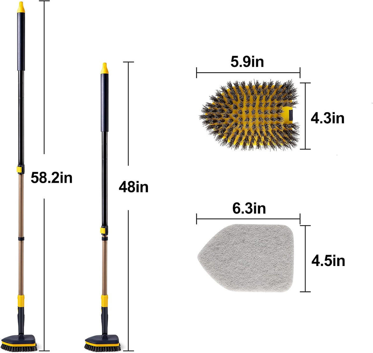 Yocada Tub Tile Scrubber Brush 2 in 1 Cleaning Brush 4*Scouring Pads 58.2"