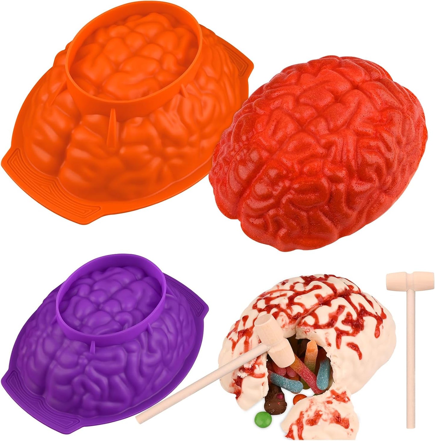 2 Pack Halloween 3D Human Brain Silicone Molds | Food-grade Silicone Molds, Human Brain Shape Baking Molds for Chocolate Bomb, Jelly, Cake, Gelatin, Candle and Resin