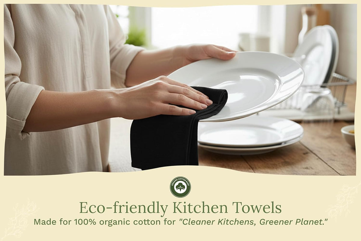 Organic Cotton Black Tea Towels - 100% Cotton