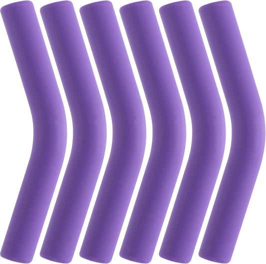 6pcs Food-Grade Silicone Metal Straw Tips, Reusable Flex Elbow Straws Cover Replacement Tips, Soft Straw Toppers Kits for 8 mm Stainless Steel Metal Straws - Dark Purple