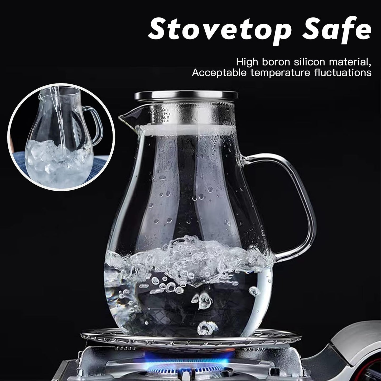 84.5oz Borosilicate Glass Teapot with 304 Stainless Steel Lid &amp; Built-in Strainer, Stovetop &amp; Microwave Safe Tea Kettle for Loose Leaf/Iced/Fruit/Herbal Tea, 2500ml Clear Pot