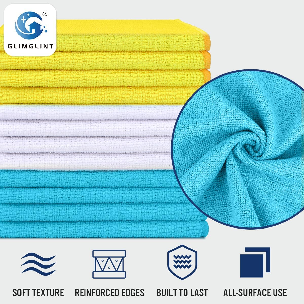 GLIMGLINT Microfiber Cleaning Cloth, 12 Pack Towels for Cars 14 X12 Inch