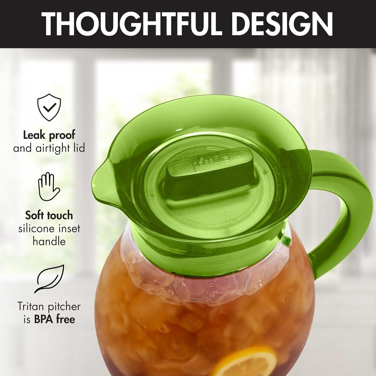 Primula The Big Iced Tea Maker and Infuser, Plastic Beverage Pitcher with Leak Proof, Airtight Lid, Fine Mesh Reusable Filter, Made without BPA, Dishwasher Safe, Green