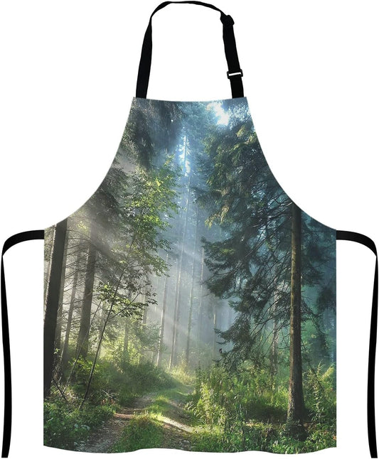 Nature Misty Bib Apron with Adjustable Neck for Men Women,Suitable for Home Kitchen Cooking Waitress Chef Grill Bistro