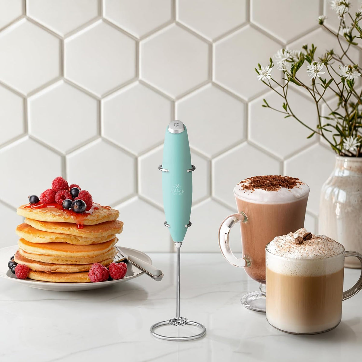 Zulay Kitchen Powerful Milk Frother Wand With Duracell Batteries - Ultra Fast Handheld Drink Mixer - Electric Whisk Foam Maker for Coffee, Lattes, Cappuccino &amp; Matcha - Z1 Motor - Fresh Mint