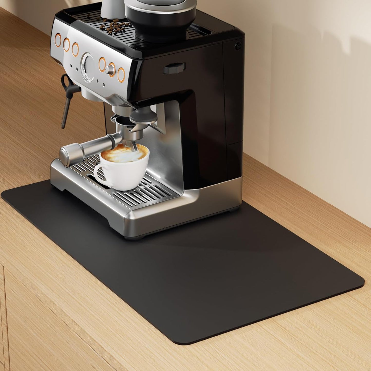 Coffee Mat Hide Stain Rubber (Black, 40cm×50cm), Coffee Bar Accessories Fit Under Espresso Machine CoffeeMaker Coffeepot, Backed Absorbent Dish Drying Mat for Kitchen Counter (Black, 16"x24")