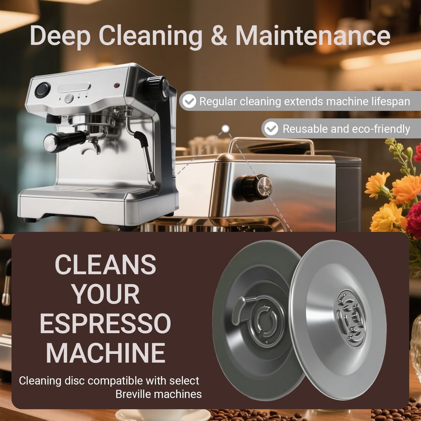 2PCS 54MM Espresso Backflush Cleaning Disc for Breville Machines - Professional Breville Cleaning Disc Compatible with BES870XL, BES878BSS, BES880 & More - Durable Blind Filter Disk for Deep Cleaning