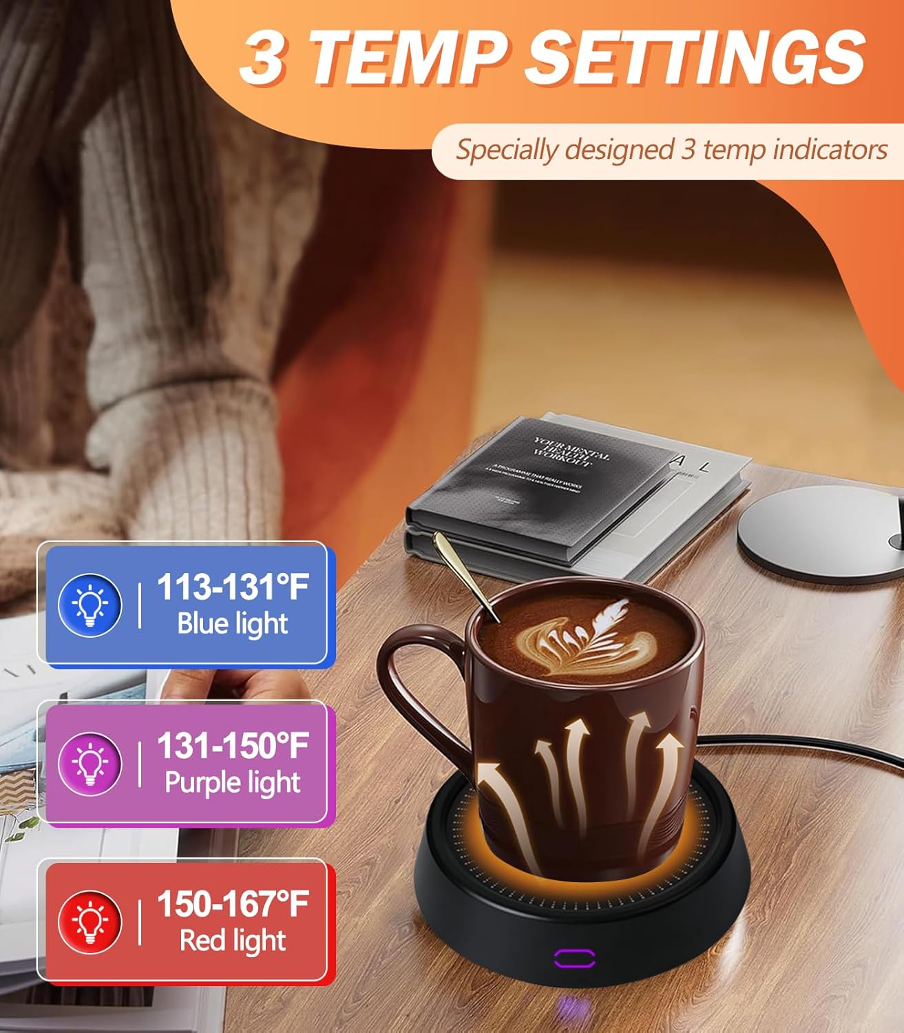 Mug Warmer - 25W Coffee Warmer for Desk Auto Shut Off, 3-Level Temp with Indicator Lights, Smart Candle Warmer Plate