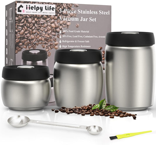 Vacuum Coffee Canister, Coffee Bean Storage with Scoop, 304 Stainless Steel Airtight Food Storage Container, Perfect for