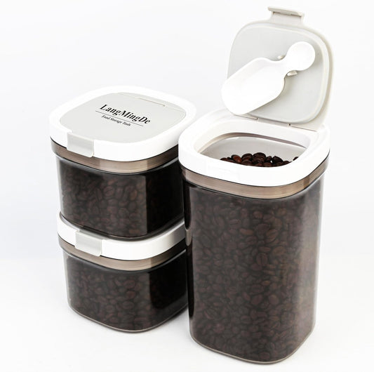 3 Piece Airtight Kitchen Storage Canisters Set, Coffee and Dry Food Storage Containers, BPA-Free, Stackable, Easy-Clean,