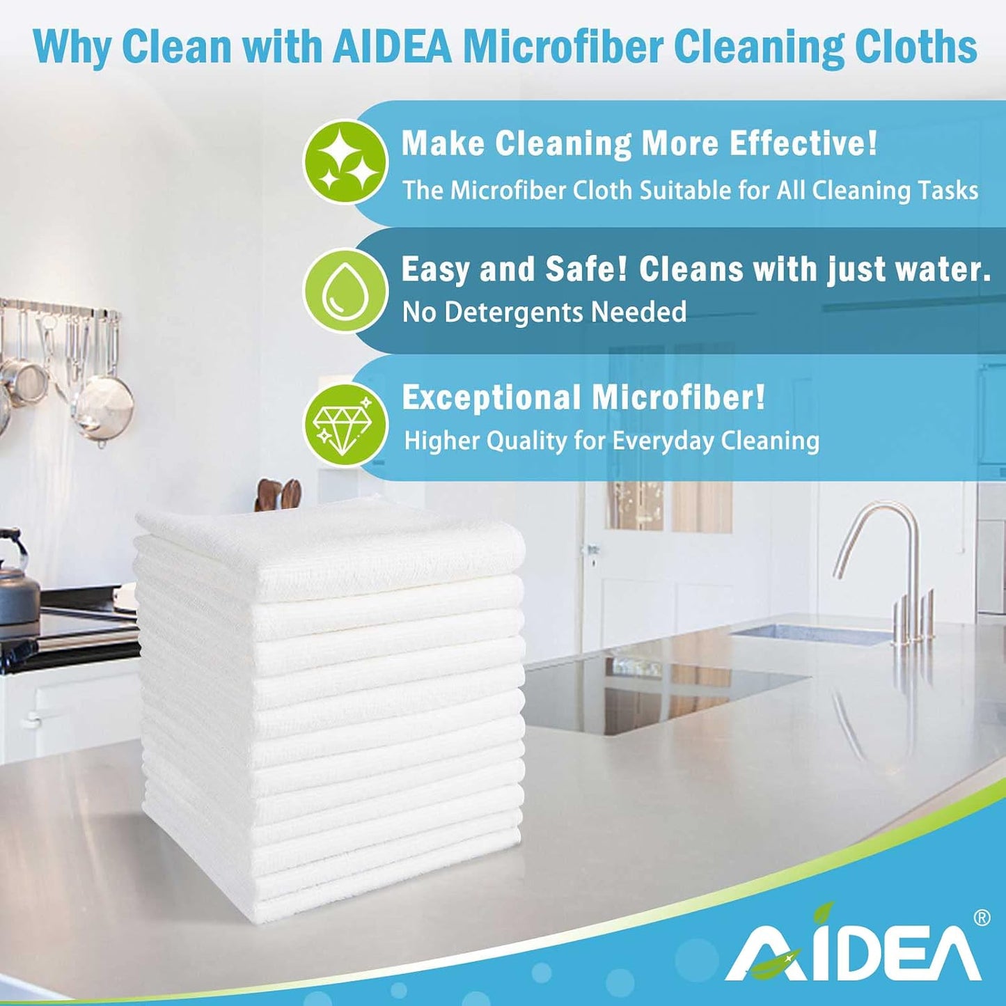 AIDEA White Microfiber Cleaning Cloth 50PK, Absorbent Cleaning Rags 12"x12"