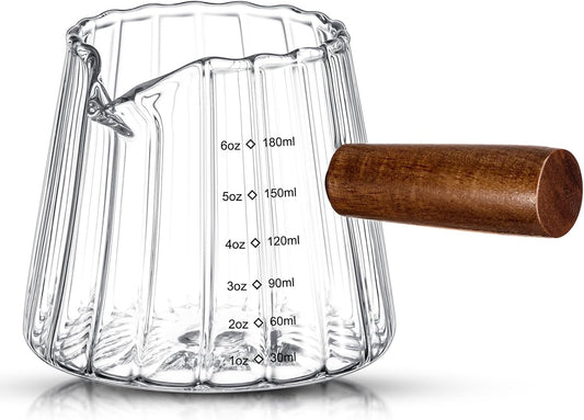 Espresso Shot Glass with Handle, 6 Oz/180 ml Espresso Cups with Single V-shaped Mouth, Measuring Cup for Milk Tea Coffee Bar