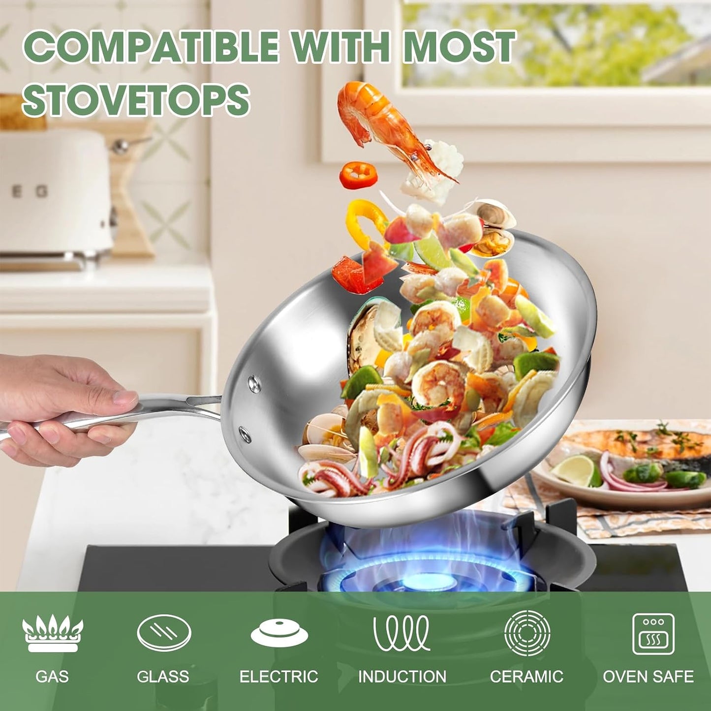3 Ply Stainless Steel 11-Piece Cookware Set with Lids, Pots and Pans Kitchen Set, Non-Toxic, Induction, Oven, Dishwasher