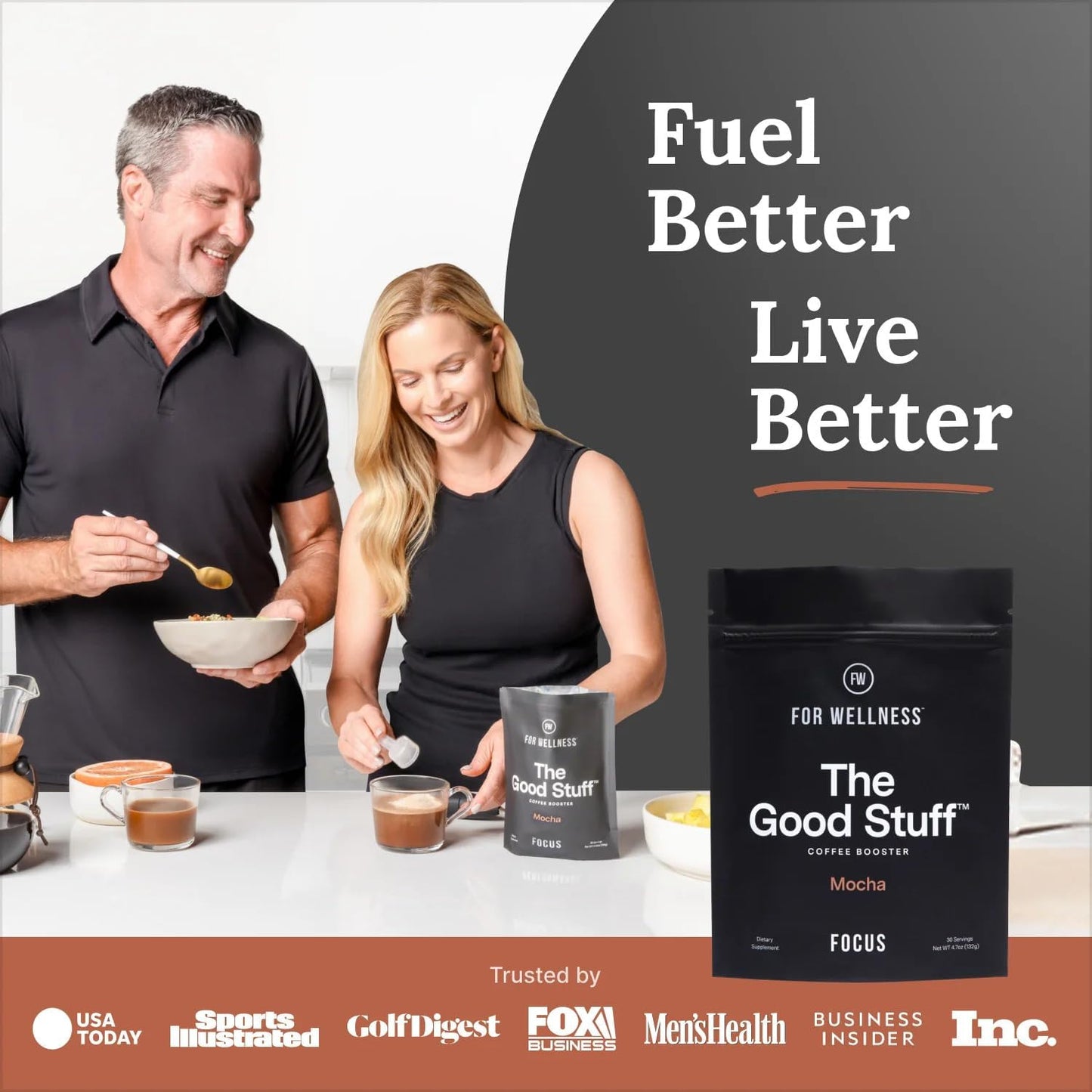 For Wellness The Good Stuff Focus – Mocha Coffee Booster, Nootropic Collagen Creamer with MCTs for Focus, Energy & Wellness, Non-Dairy, Keto-Friendly
