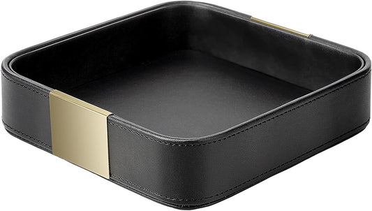 SANZIE Luxury Leather Desktop Storage Small Catchall Organizer Decorative Tray for Entryway Table to Hold Jewelry Watch