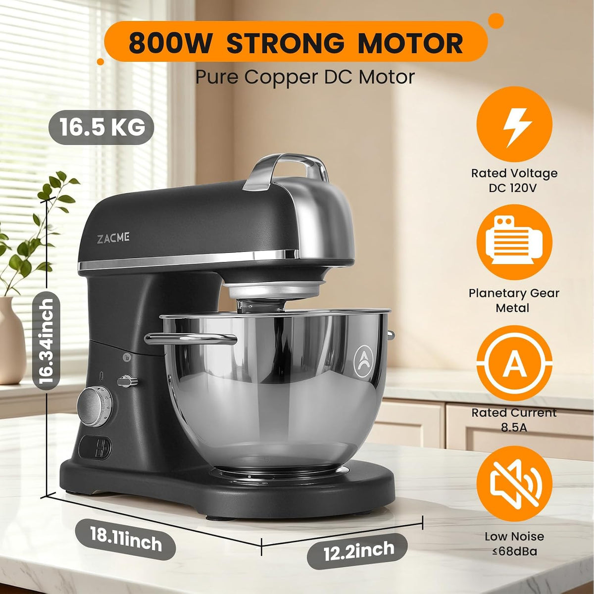 8.4QT Commercial Stand Mixer 800W with Aluminum Die Casting Meets the Standard of NSF/ANSI 8-2023