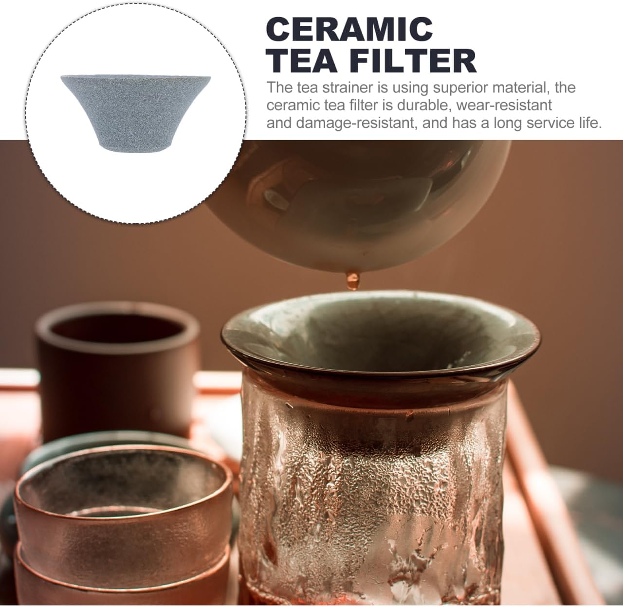 Healeved Ceramic Tea Filter Cup Reusable Tea Strainer for Loose Leaf Coffee Filter Ceramic Dripper with Fine Holes 4.33 X 4.33 X 2.16 in for Home and Restaurant Use