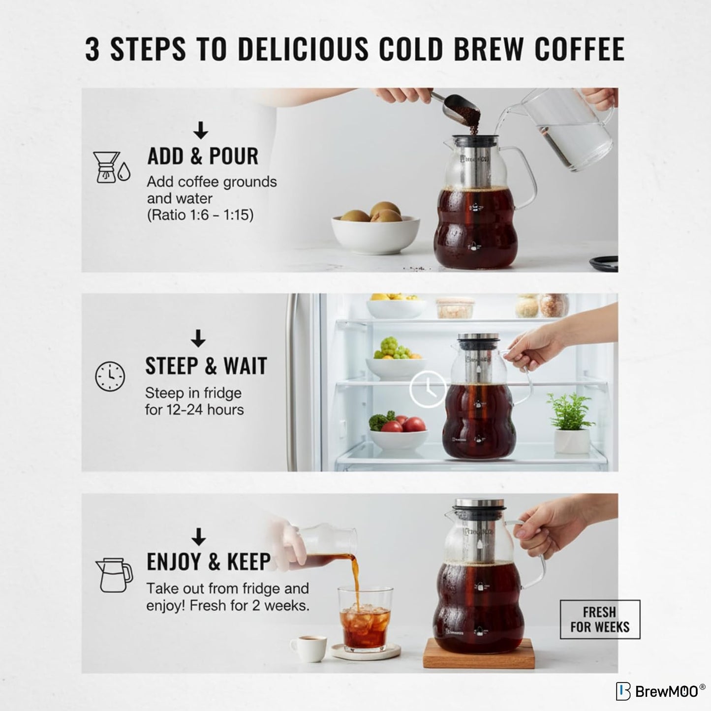 Sleek Wave 2.0 L/68 oz Cold Brew Coffee Maker Pitcher