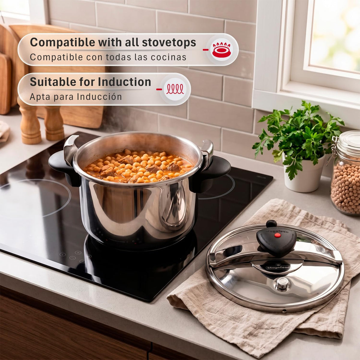 MAGEFESA Star Pressure Cooker, 4.2-Quart, 18/10 Stainless Steel, Works on All Stovetops (Induction Compatible), Safety Lock & 8 PSI Cooking