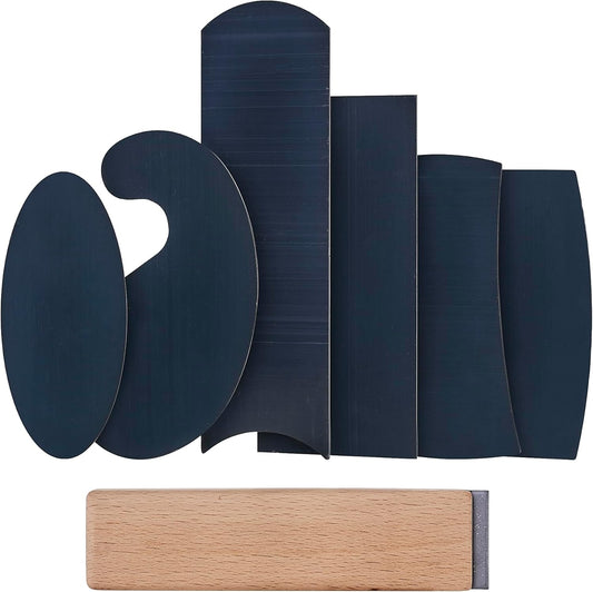 New Cabinet Scraper Cards and Cabinet Scraper Burnisher with 6 Piece Multi-Shaped Scraper Set 1 Oval 2 Double Convex/concave
