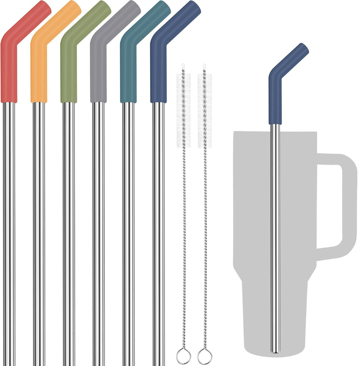 Tomorotec 6PCS Stainless Steel Straws with Silicone Tip Fit for Stanley Cup
