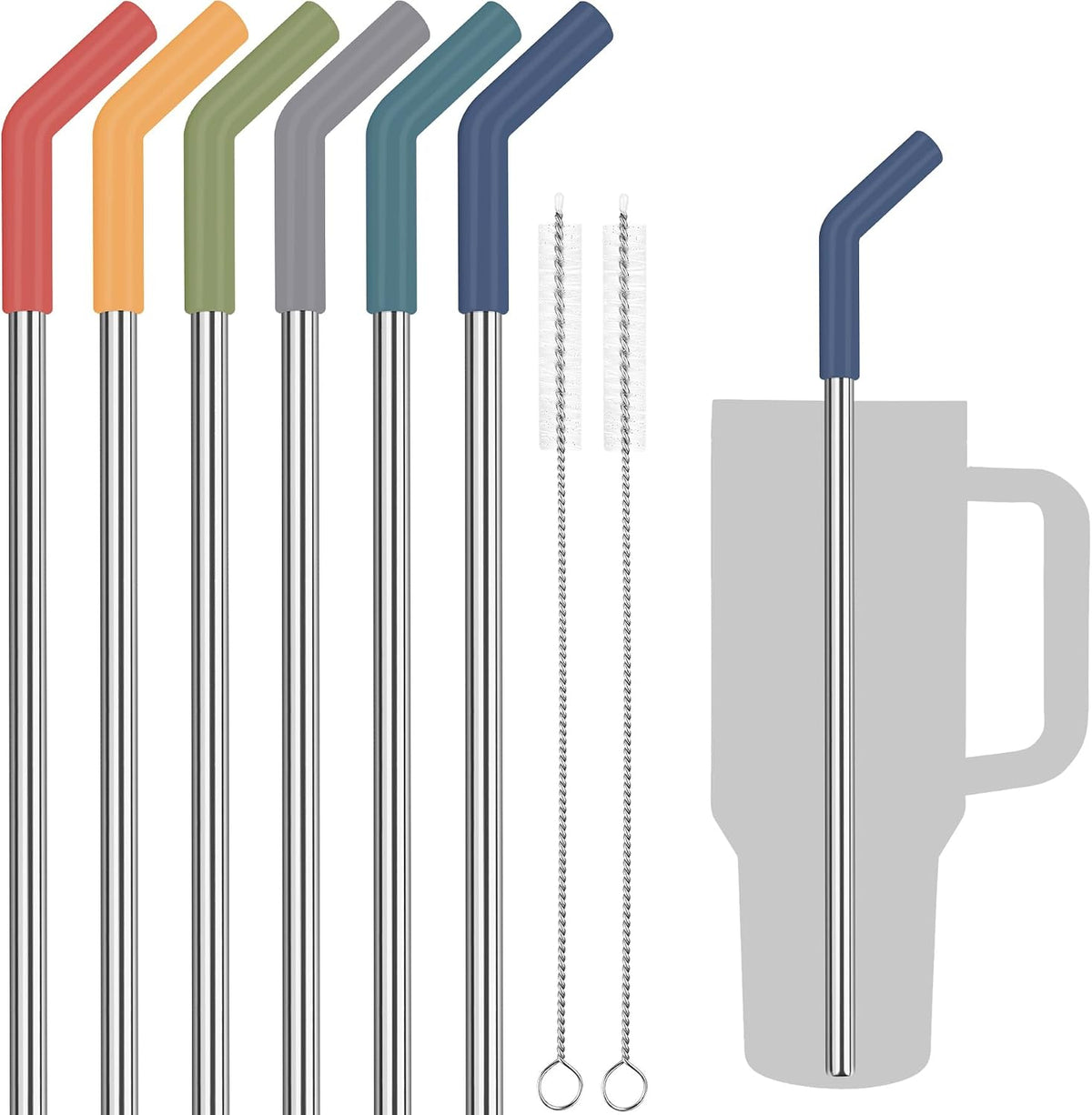 Tomorotec 6PCS Stainless Steel Straws with Silicone Tip Fit for Stanley Cup