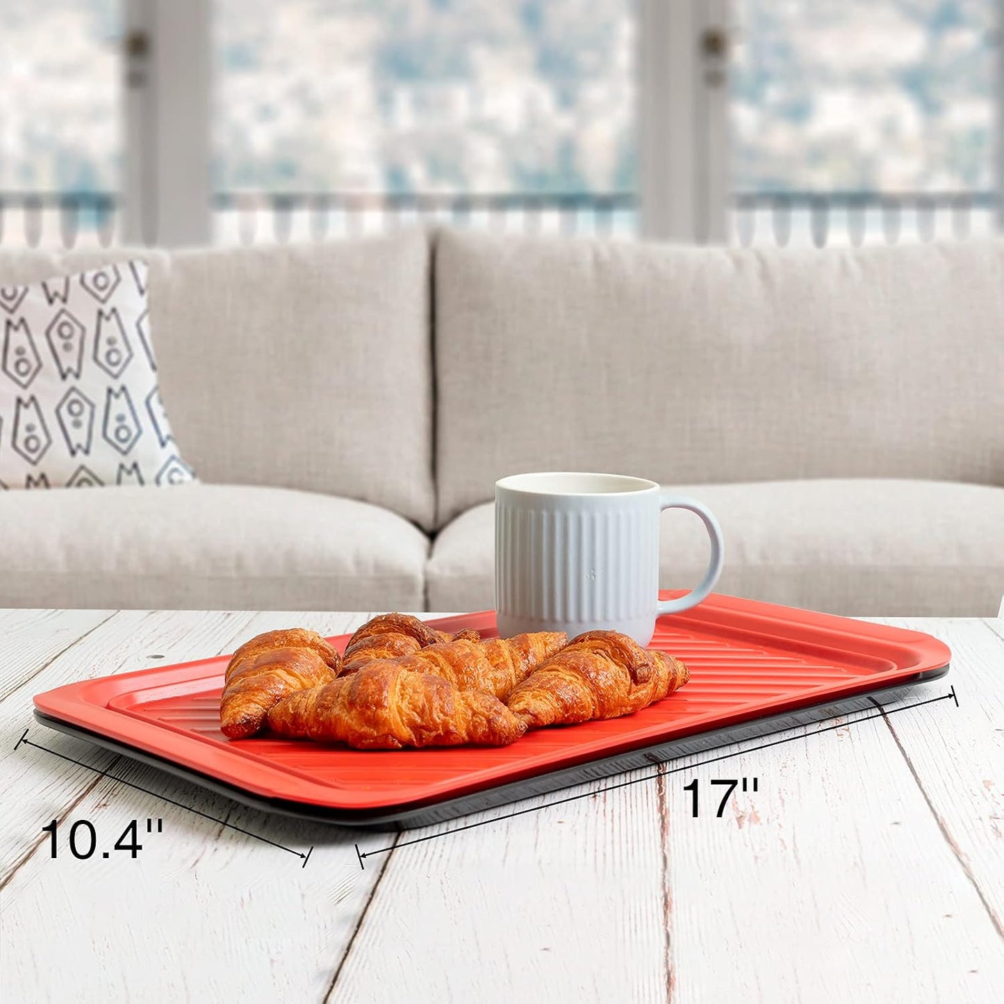 TP 17" x 10.5" Grilling Prep and Serve Trays, Set of 2, Black&amp;Red | Melamine BBQ Trays, Serving Platters for Meats, Raw and Cooked Food Separation, Grill Accessories, Break-resistant