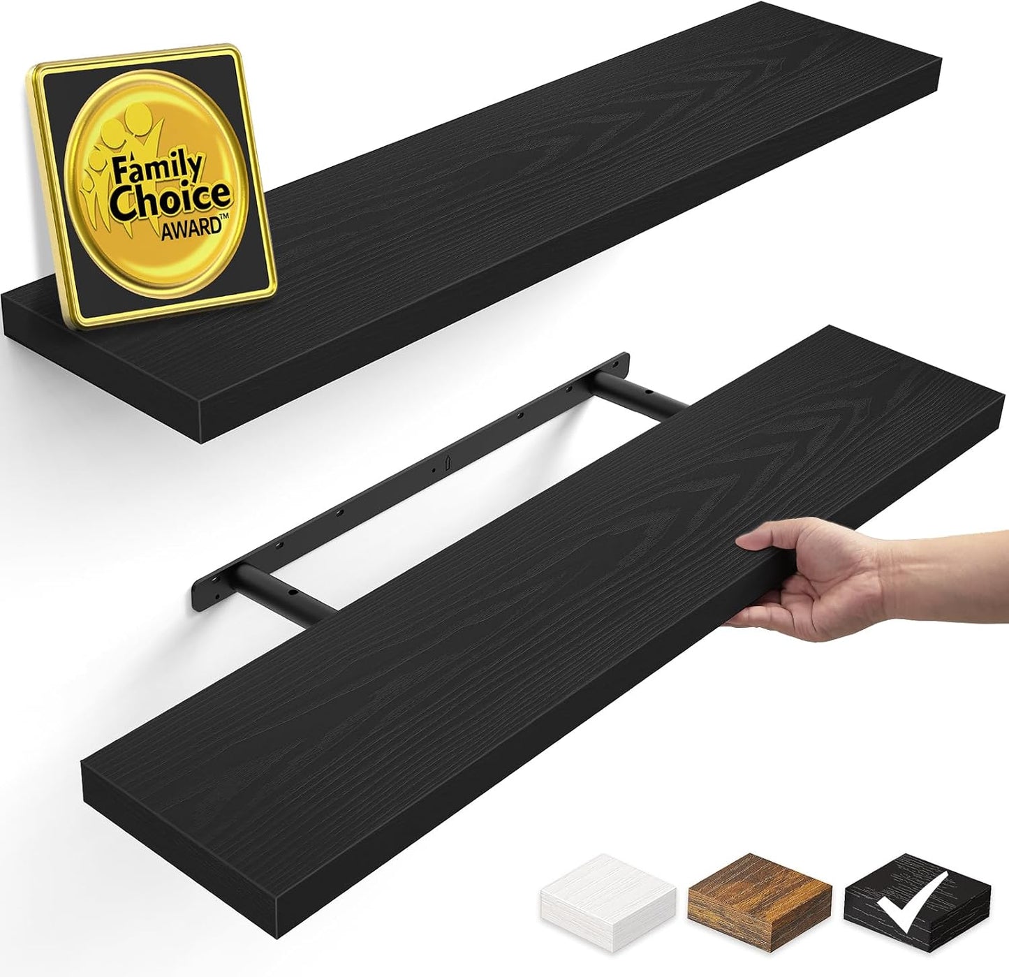 BAYKA Black Floating Shelves 35.4in, Set of 2, Wall Mounted for Wall Decor