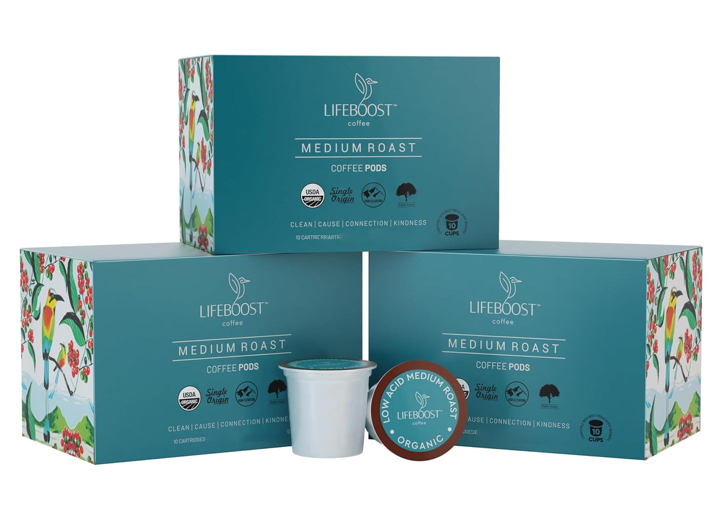 Lifeboost Medium Roast Low Acid Coffee K Cups - Single Origin Mold Free Non-GMO Organic Coffee Pods - Compatible with Keurig &amp; Keurig 2 Machines - 10 Count