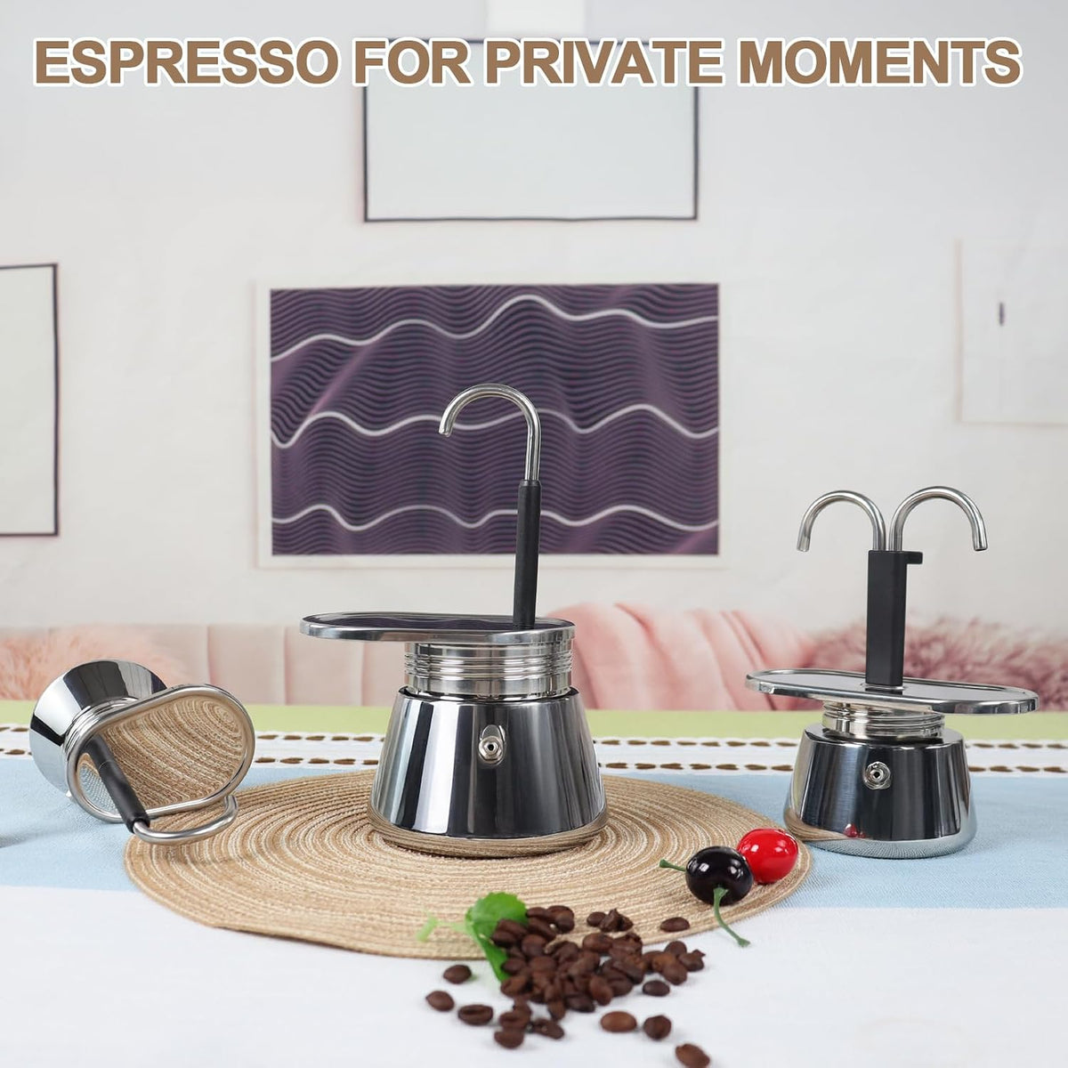 Uncoated 1 Cup Single Tube Moka Pot 304 Thickened Stainless Steel | Mini Coffee Maker Stovetop Espresso Coffeemaker Italian Classic Style Brewing Greca Cafe Machine for Camping Travel Home 90ml