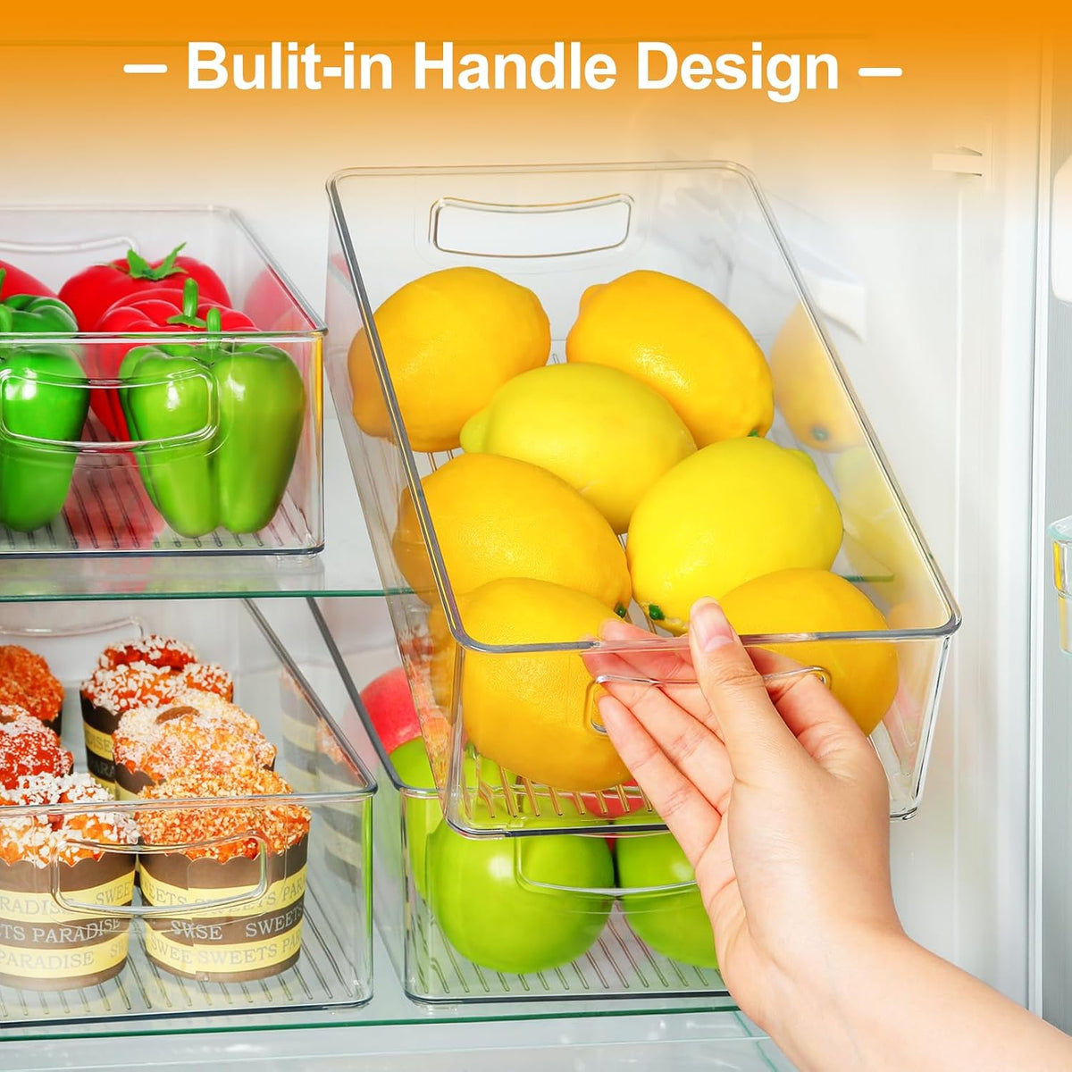 Hudgan Set Of 8 Fridge Organizer Bins, Stackable Plastic Organizer Bins for Fridge Pantry, 4 Large and 4 Small Refrigerator Organizers and Storage - Food Safe, BPA Free