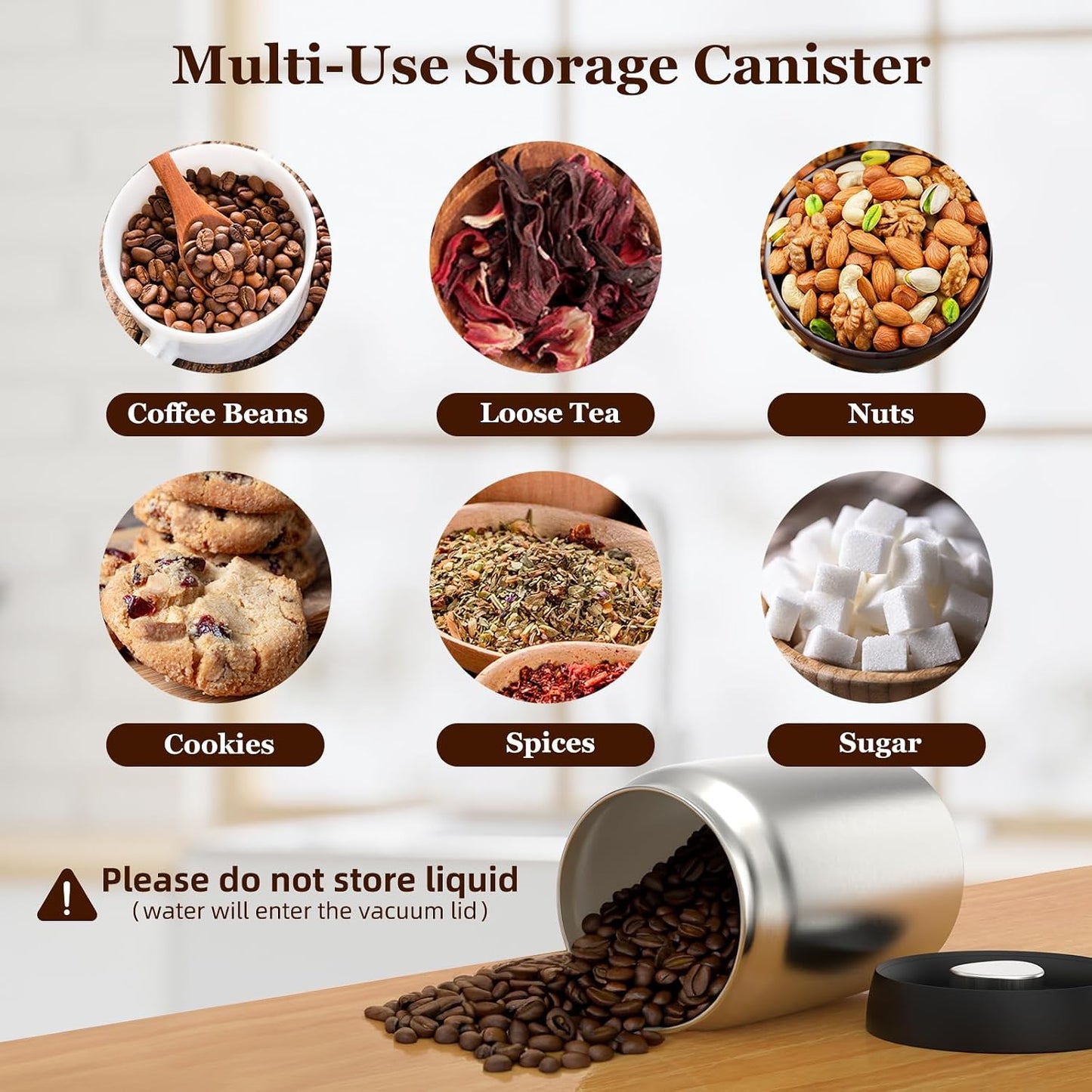 Vacuum Coffee Canister,Stainless Steel Airtight Coffee Storage Containers Set with Measuring Scoop and Airtight Lid,for Coffee Grounds,Beans,Loose Tea,Sugar,Spices,2400ml/32OZ (L*2), Silver