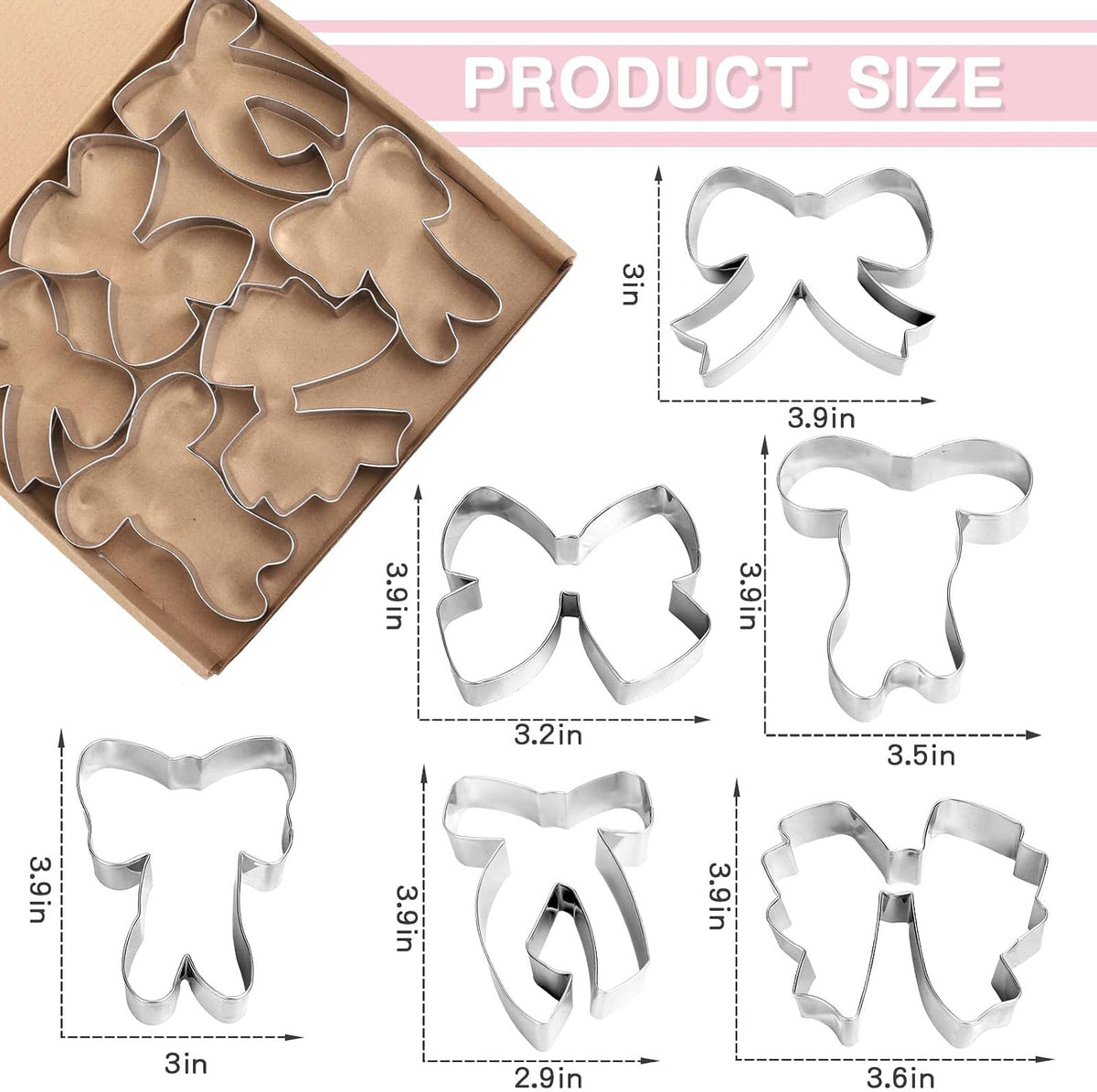 FYSUIMU 6Pcs Bow Cookie Cutters 3.9" Coquette Bowknot Shape Cookie Cutting Molds Biscuit Cutters for Women Birthday Wedding Baby Shower DIY Craft Baking Supplies