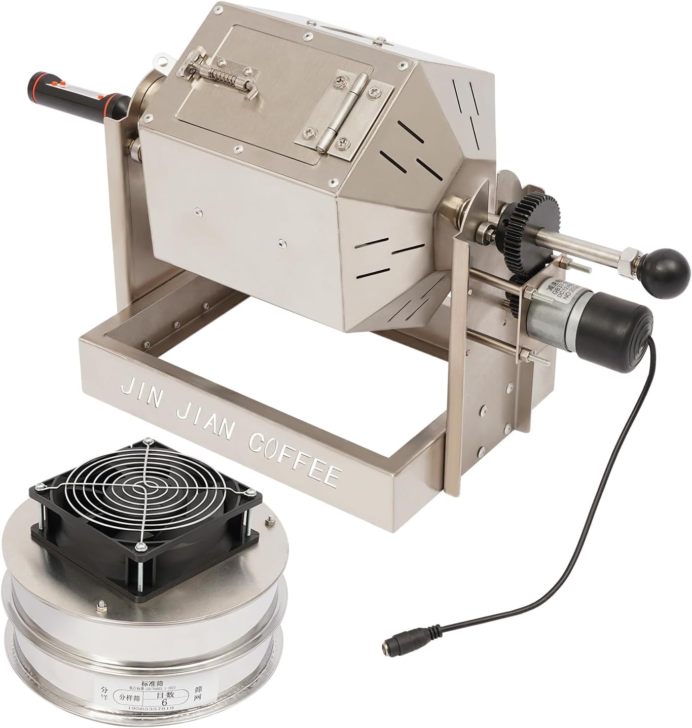 3.8L Drum Coffee Roaster Stainless Steel w/Cooler &amp; Thermometer, Silver