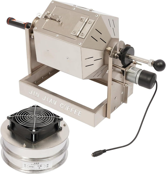 3.8L Drum Coffee Roaster Stainless Steel w/Cooler &amp; Thermometer, Silver