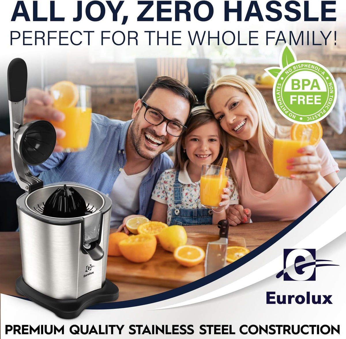 Eurolux Electric Citrus Juicer Power Pro - With 300 Watts of Power, This is The Most Powerful Juicer, for an Easy Smooth Juicing Experience | with Its New Updated Design