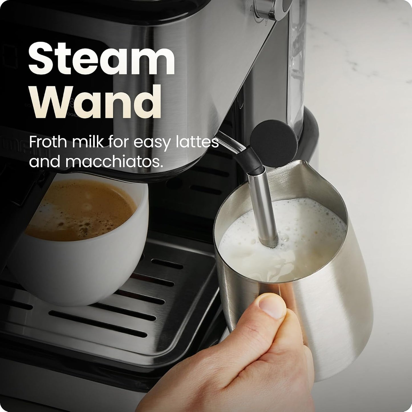 Chefman CraftBrew Espresso Machine, 15-Bar Pump Digital Espresso Maker w/Steam Wand for Latte &amp; Cappuccino, Compact Espresso Coffee Machine w/ 1.5L Removable Water Reservoir - Stainless Steel