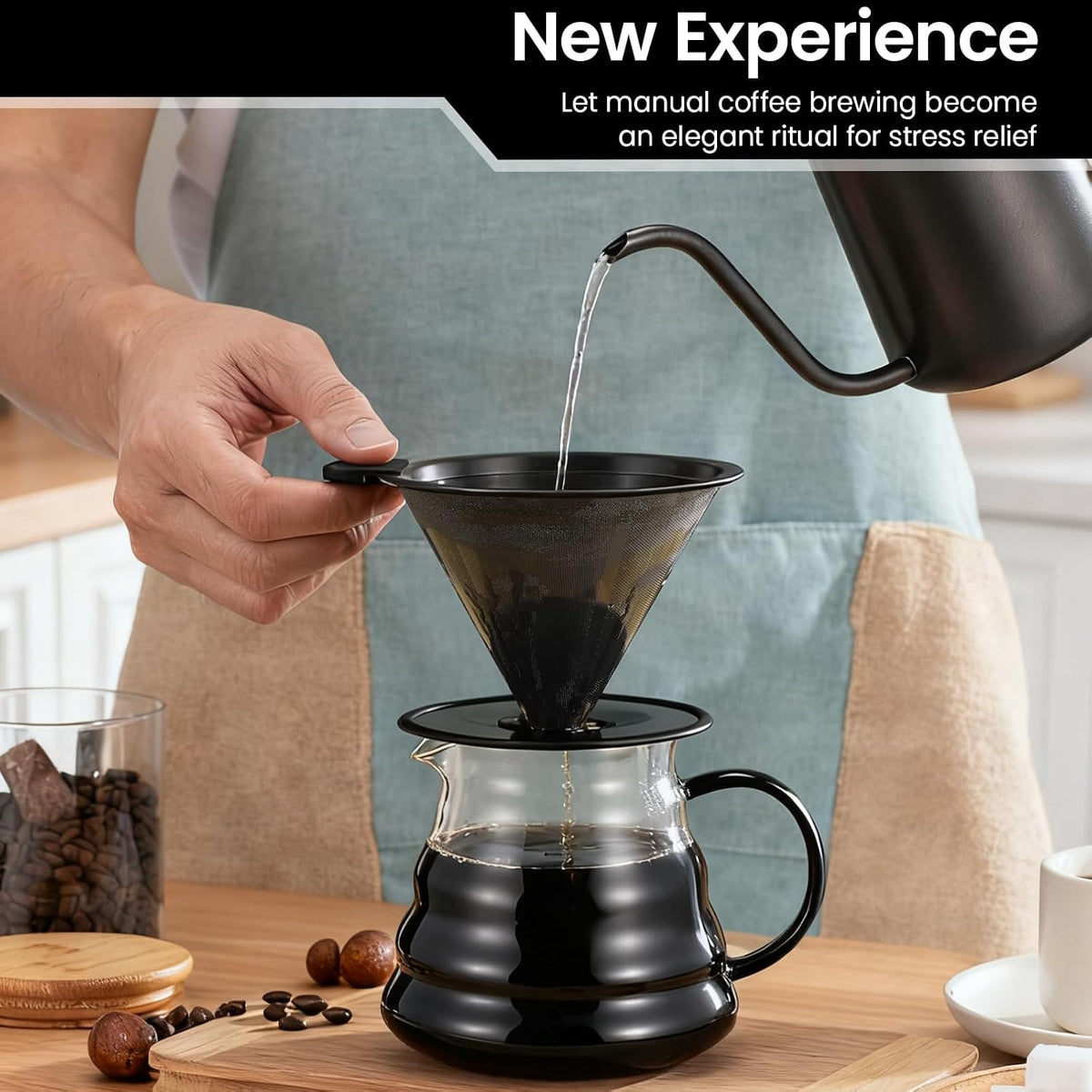 【2.0 Upgraded】 Stainless Steel Pour Over Coffee Maker, Reusable Paperless Drip Coffee Filter and Coffee Strainer for Single Cup Hand Brew, 1–6 Cup