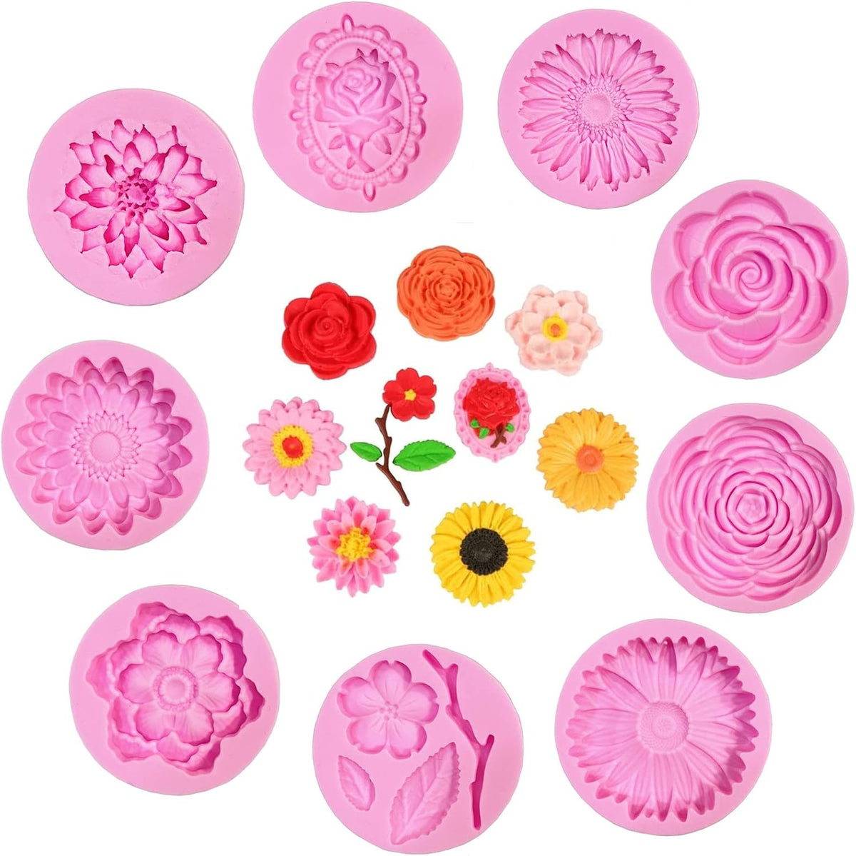 9 Pcs Flowers Fondant Molds Silicone for Cupcake Dessert | Chocolate Jelly Cookie Decor, Jewelry, Pastry, Handmade Soap Mould Candy Making