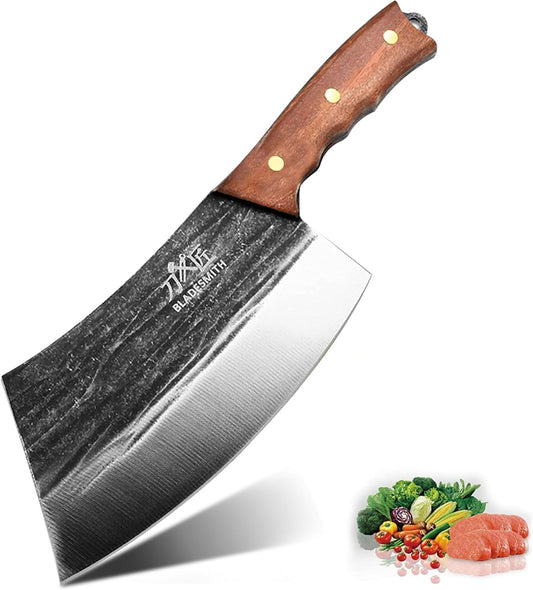 BLADESMITH 7" Chinese Chef Cleaver Knife – Forged High Carbon Steel, Professional Butcher Knife, Lightweight Design for
