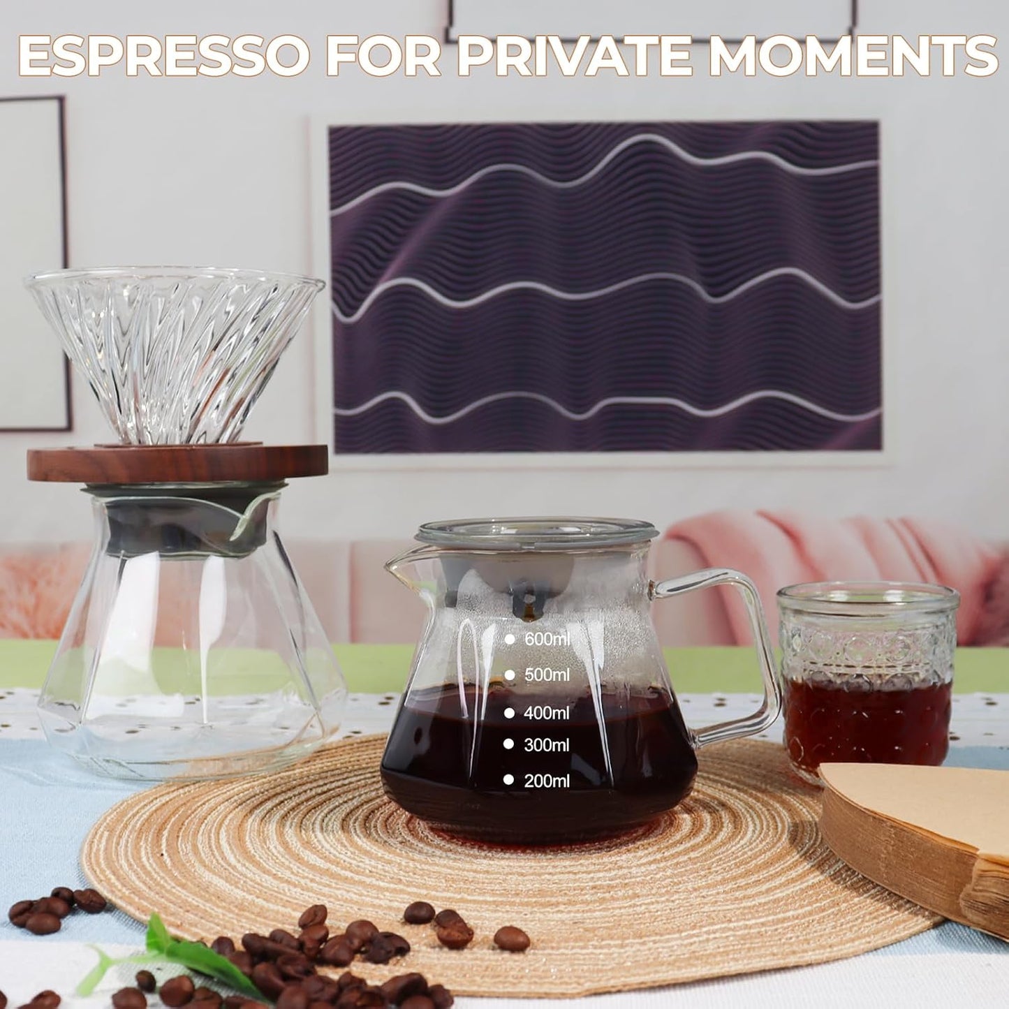 Pour Over Coffee Maker 600ml Borosilicate Glass Drip