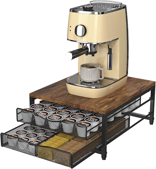Coffee Pod Holder For Counter, Wooden K Cup Holder with Sliding Drawer, Large Capacity Coffee Pod Storage for Coffee